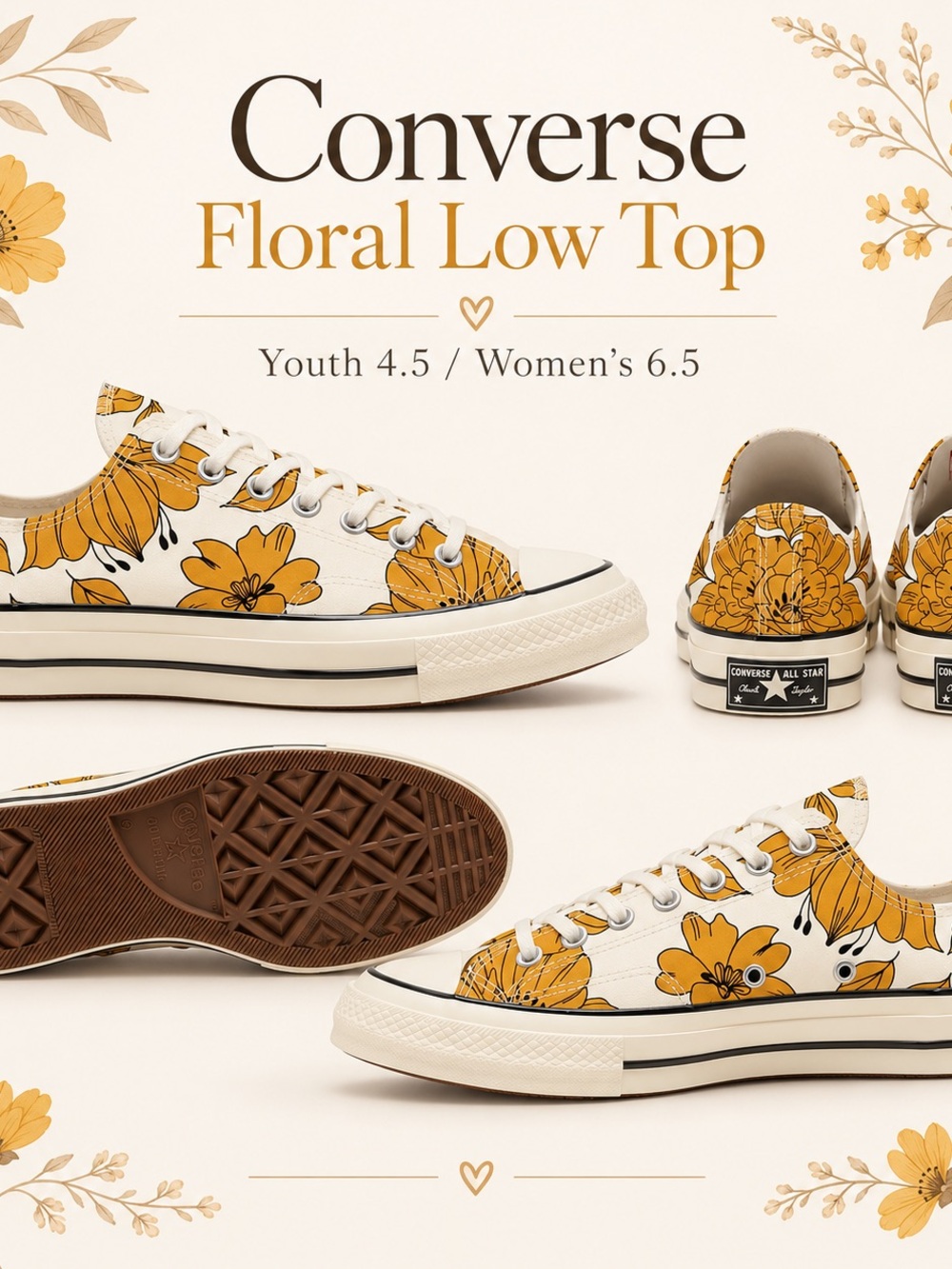 Converse Wmn's Chuck 70 Low 'Vintage Floral' Egret/Sunflower Gold/Black 6.5